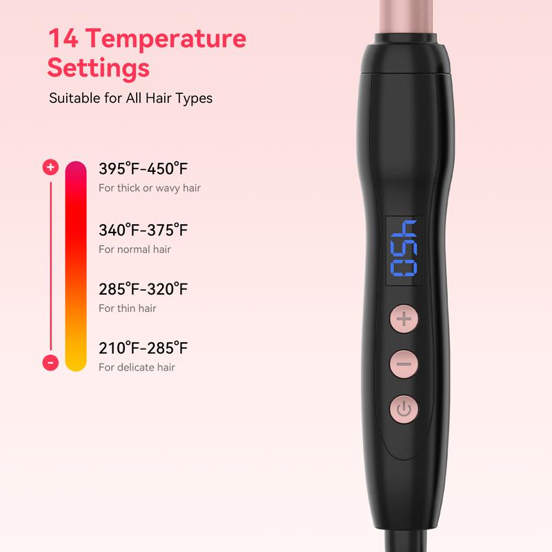 Curling Wand for Long Hair,3 4 Inch Tapered Hair Wand Curling Iron with LCD Display,0.35-0.75 Inch Hair Curling Wand 14 Adjustable Temp 100°C-230°C(210°F-450°F),110-240V Instant Heating Wand Curler