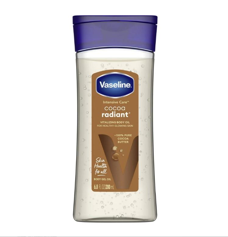 Vaseline Intensive Care Radiant Body Oil Gel with Cocoa Butter for Dry Skin, 6.8 fl oz