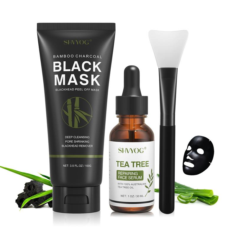 SHVYOG Blackhead Peel Off Face Mask, 3-in-1 Blackhead Peeling Mask with Brush & Tea Tree Oil Serum, Charcoal Mask for Deep Cleansing Dirts, Pores, Skin Oil (100g+30ml) Skincare Daily Kit Gift