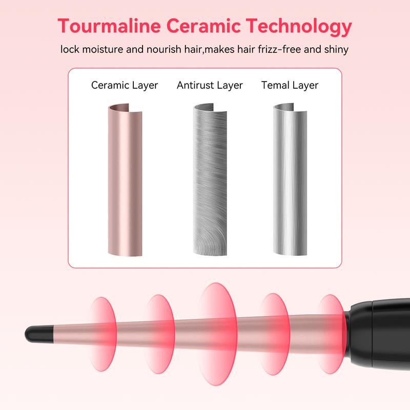 Curling Wand for Long Hair,3 4 Inch Tapered Hair Wand Curling Iron with LCD Display,0.35-0.75 Inch Hair Curling Wand 14 Adjustable Temp 100°C-230°C(210°F-450°F),110-240V Instant Heating Wand Curler