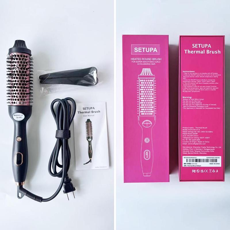 Thermal Brush, 1 Box Heated Round Brush with Accessories, Curling Iron Ceramic Tourmaline Ionic Quick Heating Brush with Digital Display Temperature