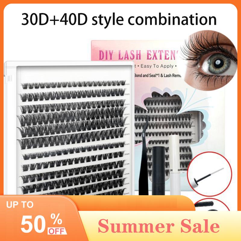 Fluffy Eyelash Extension Kit contains 240 thick lashes, 30D+40D individual lashes, individual lash set with lash bonding and sealant, lash remover, lash applicator, professional women's make-up accessories, beginner's manual  Makeup Clear Daily Cosmetic