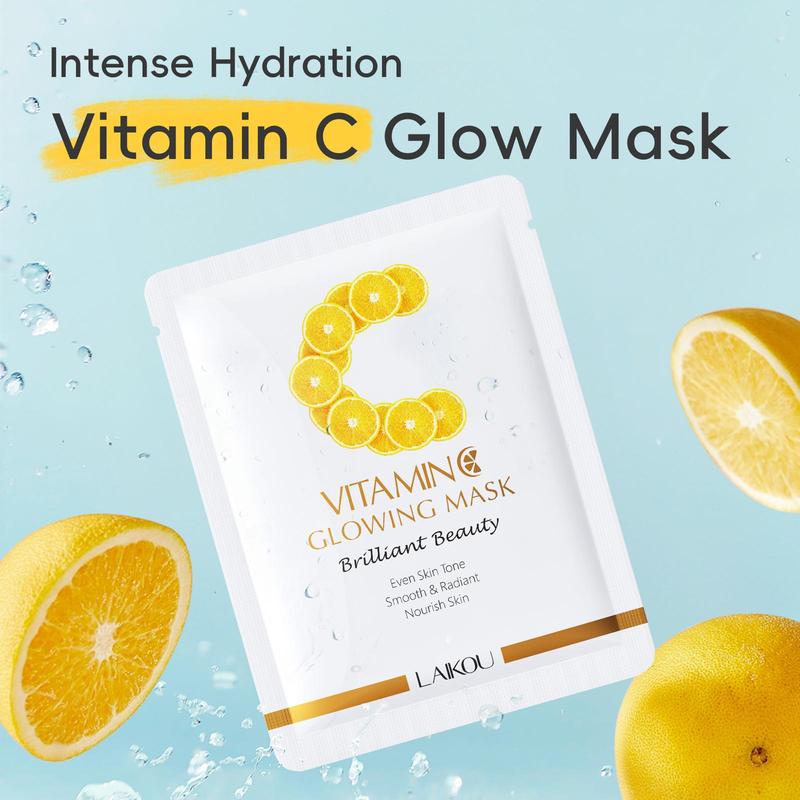 Vitamin C Glowing Moisturizing Facial Mask, 30pcs set Hydrating Face Mask with Storage Bag, Face Care Product for Women & Men