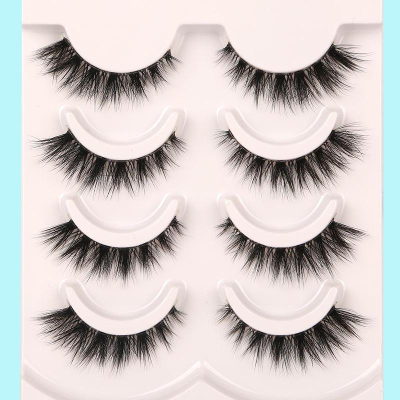 Natural False Eyelashes, 4 Pairs Long Fluffy D Curl False Eyelashes, Curling Wispy Cat Eye Faux Cluster Lashes Strip Lashes, Volumizing Faux Eye Lashes, Eyelashes Extensions, Makeup Products, Christmas, Christmas Gift