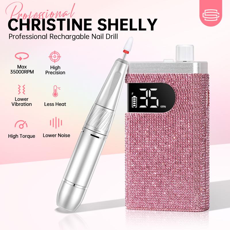 CHRISTINE SHELLY Professional Rechargeable 35000RPM Wireless Nail Drill,Sparkling Portable Electric Nail File for Acrylic Gel Nails, Manicure Pedicure Tools For Salon Home Nail Art