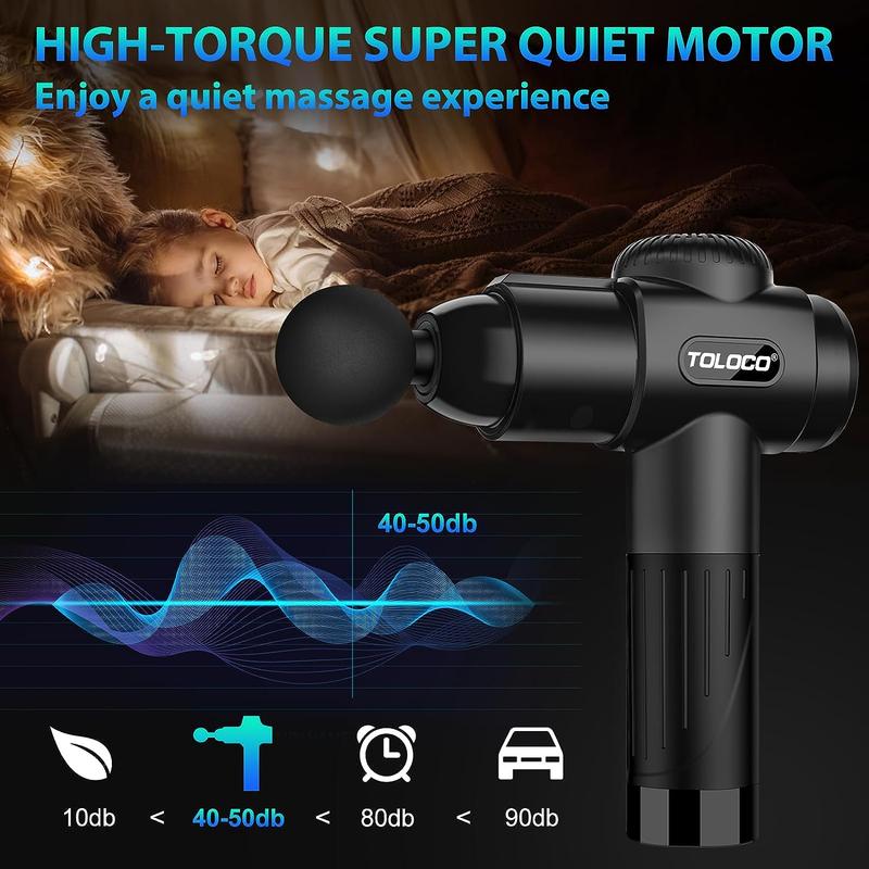 Massage Gun, Deep Tissue Massage for Athletes' Backs, Impact Massager with 10 Massage Heads and Silent Brushless Motor, Cordless-Gifts for Pain Relief