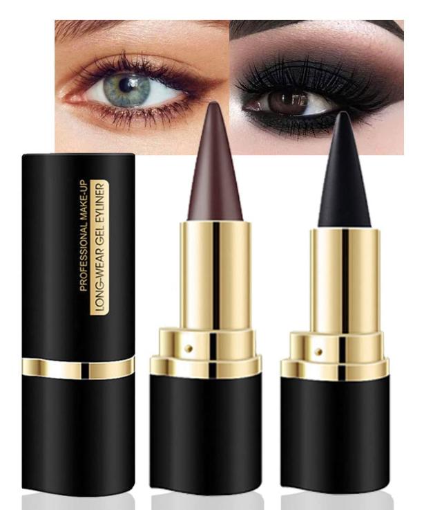 Kaely 2Pcs Black Brown Gel Eyeliner Pencil Set,Natural Cream Eye Liner Waterproof Smudge Proof,Cat Eye Black Smokey Eyeshadow Palette Stick,Goth Halloween Makeup,delineador de ojos contra el agua Lipliner Smooth Cosmetic Clear Gift Wife