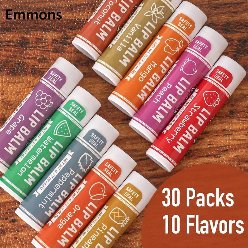 30-Pack Moisturizing Lip Balm by Emmons Skincare - Hydrate Your Lips in 10 Delicious Flavors Comfort Moisture Moisturize Moisturizer