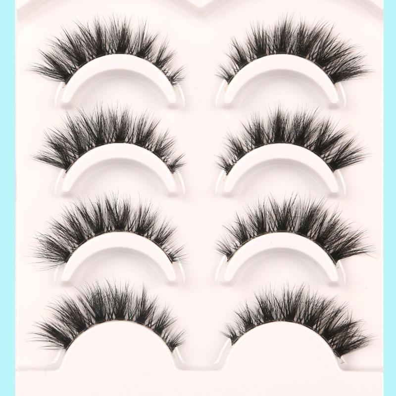 Natural False Eyelashes, 4 Pairs Long Fluffy D Curl False Eyelashes, Curling Wispy Cat Eye Faux Cluster Lashes Strip Lashes, Volumizing Faux Eye Lashes, Eyelashes Extensions, Makeup Products, Christmas, Christmas Gift