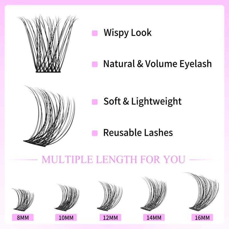 Individual Invisible & Ultra Thin Band False Eyelashes Kit, 1 Set Natural Look Eyelash Extensions with Sealer & Remover & Tweezers, Eye Makeup Enhancement False Eyelashes for Women & Girls