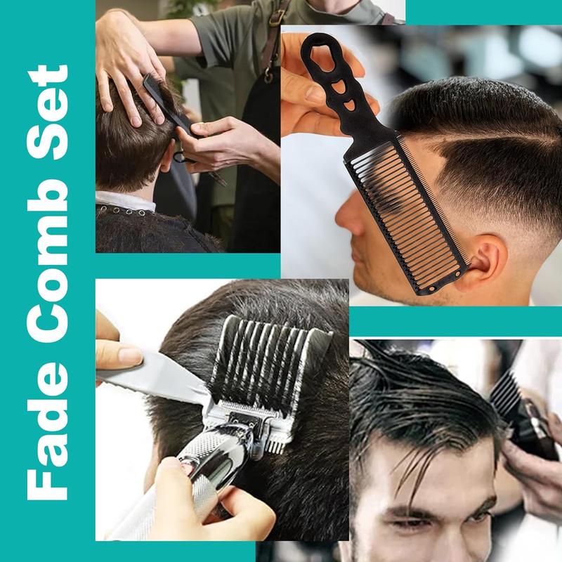 Fade Hair Trimming Guide for Men Haircut with Fade Comb Set, Neckline Shaving Template and Clipper Comb, Adjustable Curved Haircut Band for DIY Home Haircuts, Buzz and Taper Guide for Clippers Haircare Kit Brush Handle