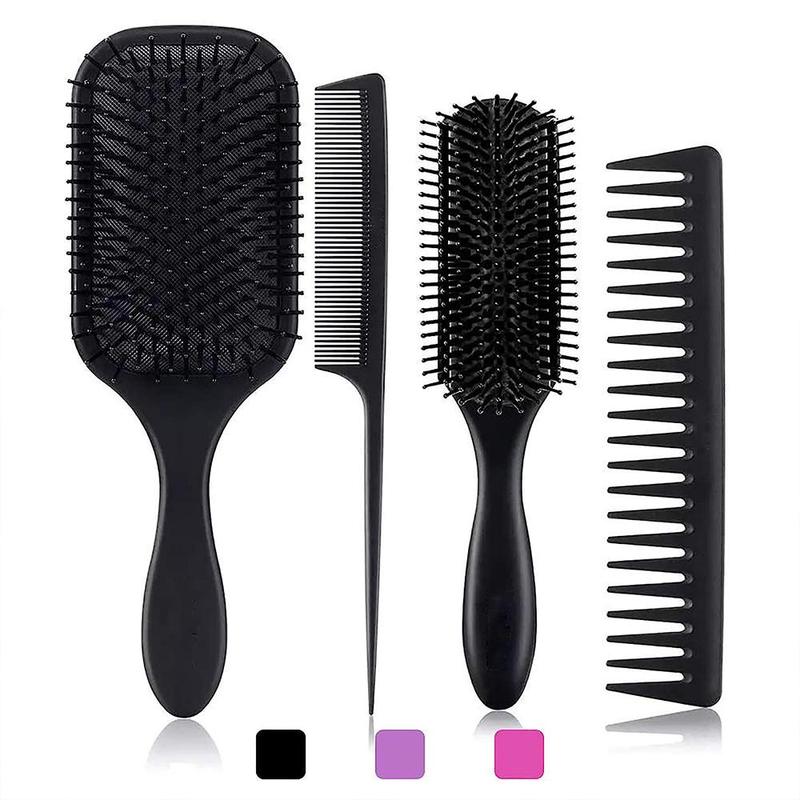 Hair Brush Set, 4 Counts set Detangling Brush and Hair Comb Set for Men and Women, Heatless Styling Tools for Long Thick Thin Curly Natural Hair