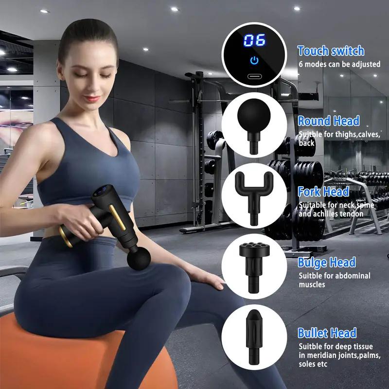 Electric Fascia Massage Gun - Portable Handheld Massager with 4 Replaceable Heads for Deep Tissue Impact and Comfort, Ideal for Exercise and Fitness