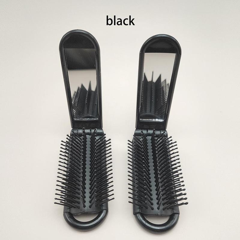 Foldable Hair Comb with Mirror, 1 Count Portable Comb with Handle, Hair Styling Tool, Christmas Gift