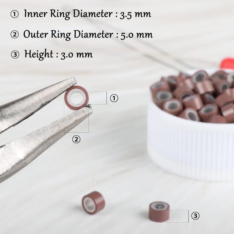 1000counts MicroLink Beads for Hair Extensions, 5mm Silicone Lined Beads Microlink Rings Hair Extensions Tool-Brown