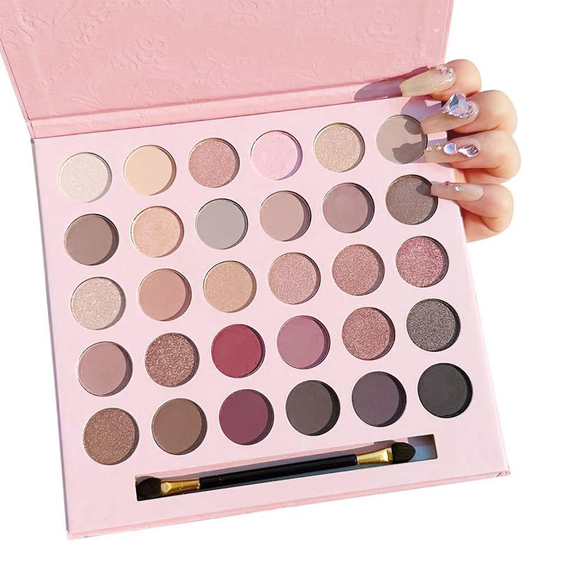 30 Colors  Matte Shimmer Eyeshadow Palette with Brush for Eye Makeup, High Pigmented Pink Purple Brown Eye Shadow Primers Powder Palet