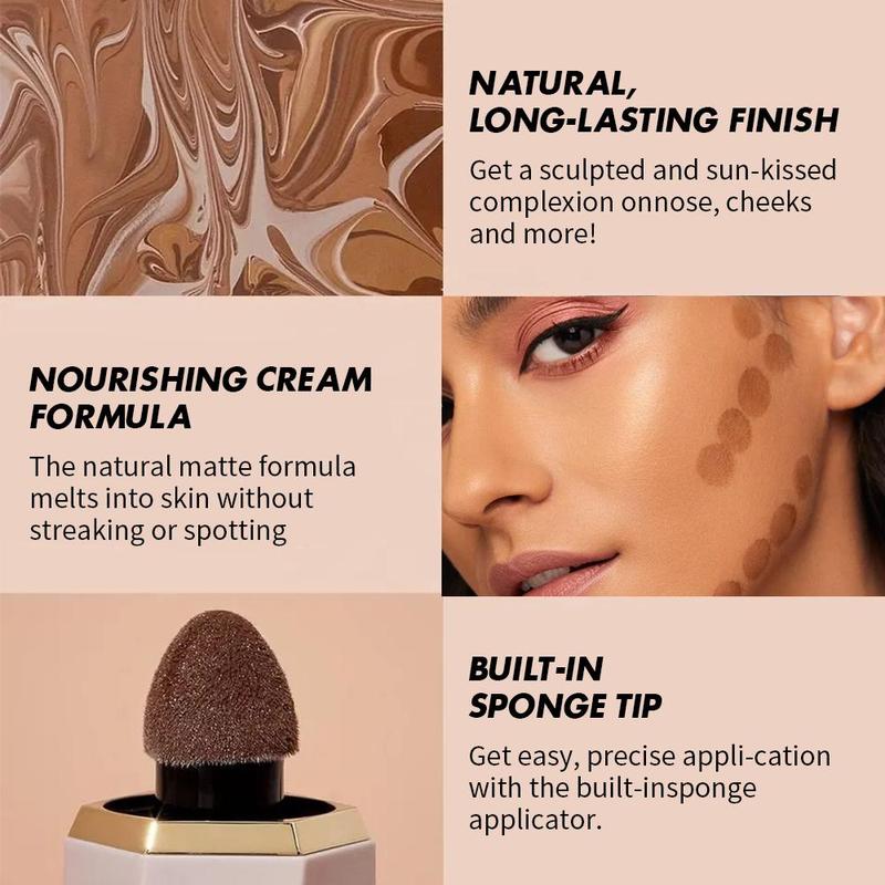 Liquid Contour Cream with Applicator, Long Lasting Contouring Cream, Facial Contour Cream, Makeup Cream for Women, Liquid Contour Stick