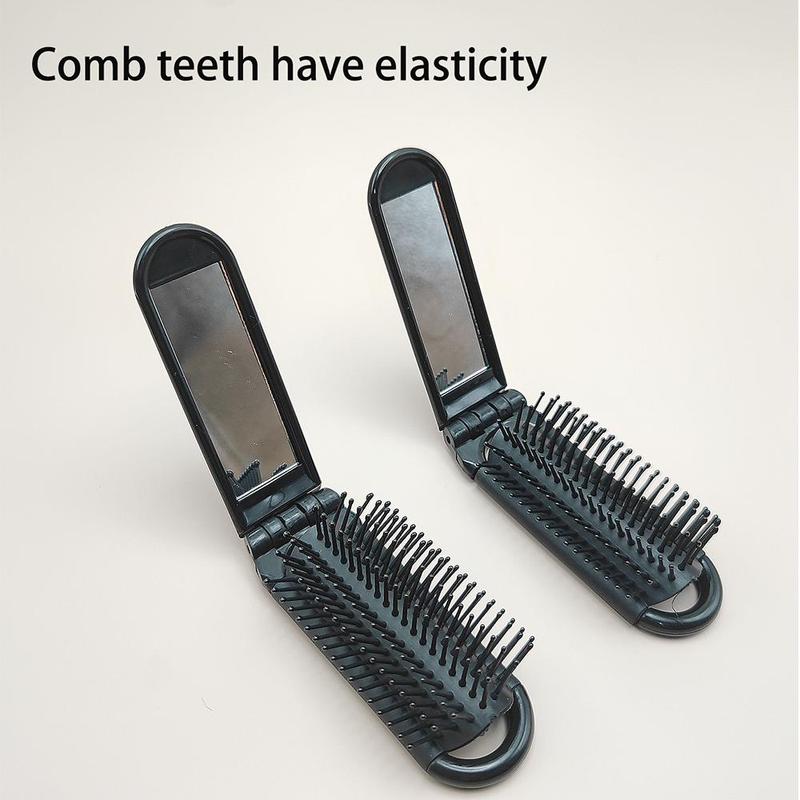 Foldable Hair Comb with Mirror, 1 Count Portable Comb with Handle, Hair Styling Tool, Christmas Gift