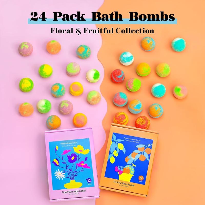 Bath Bombs Gift Set, 24 Pack Bubble Bombs with 12  Scents, Floral Euphoria & Fruitful  Collections, - & Mood-Enhancing, Bath Bombs Mothers Day Gift Set for Mom