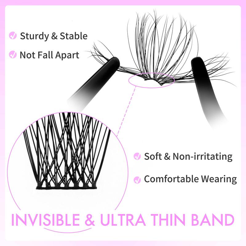 Individual Invisible & Ultra Thin Band False Eyelashes Kit, 1 Set Natural Look Eyelash Extensions with Sealer & Remover & Tweezers, Eye Makeup Enhancement False Eyelashes for Women & Girls