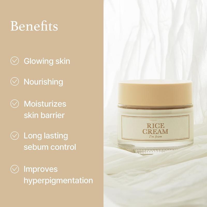 Rice Cream,41% Rice Bran Essence with Ceramide,Glowing Look,Improves Moisture Skin Barrier,Nourishes Deeply,Soothing to Even Out Skin Tone Moisturizer