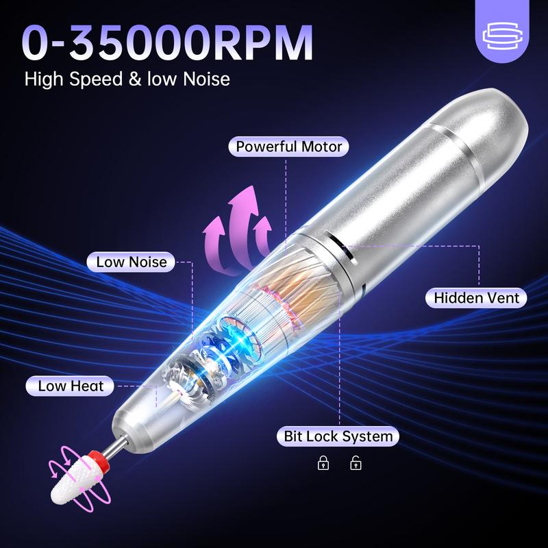 CHRISTINE SHELLY Professional Rechargeable 35000RPM Wireless Nail Drill,Sparkling Portable Electric Nail File for Acrylic Gel Nails, Manicure Pedicure Tools For Salon Home Nail Art