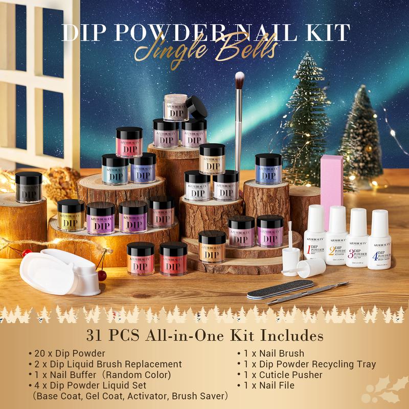 [NO UV Lamp Needed]AZUREBEAUTY 20 Colors Dip Powder Nail Starter Kit, Quick Air-dry, Long Lasting, DIY Nails At Home, Nail Art Beginner Friendly, Christmas Gift for Her, Nail Salon At Home,  Winter Nail Care Nail Polish Manicure