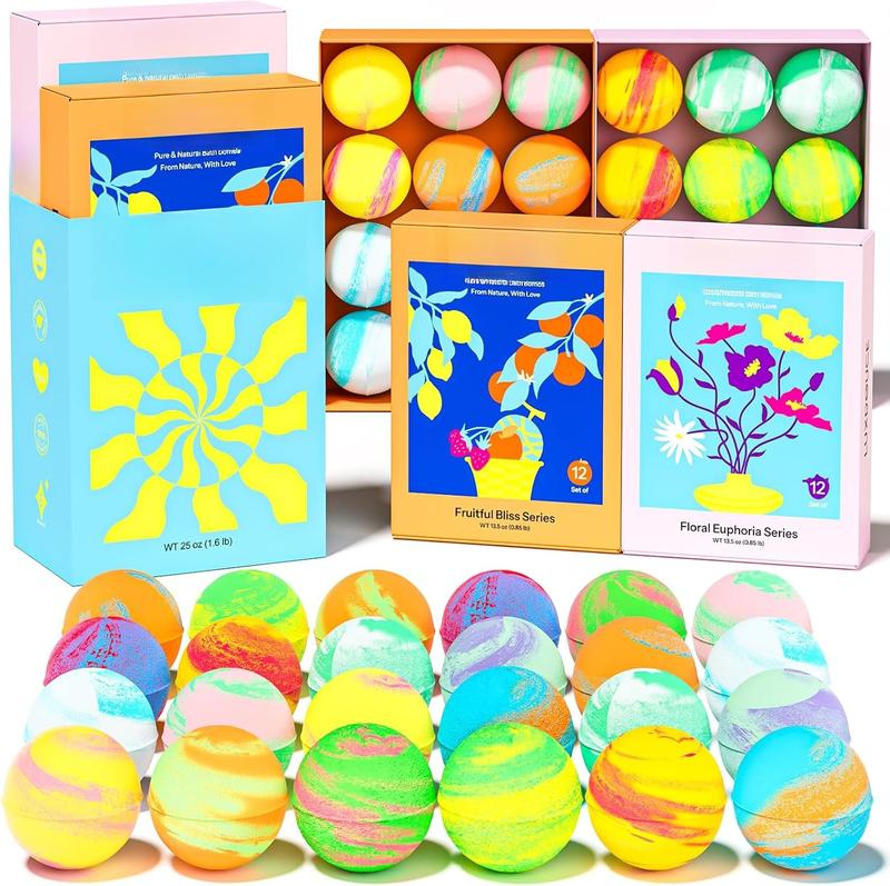 Bath Bombs Gift Set, 24 Pack Bubble Bombs with 12  Scents, Floral Euphoria & Fruitful  Collections, - & Mood-Enhancing, Bath Bombs Mothers Day Gift Set for Mom