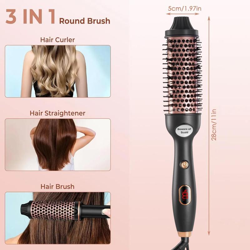 Thermal Brush, 1 Box Heated Round Brush with Accessories, Curling Iron Ceramic Tourmaline Ionic Quick Heating Brush with Digital Display Temperature