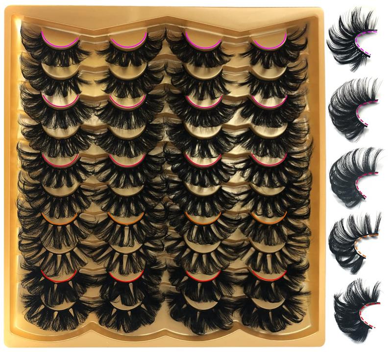 25MM Mink Lashes 25 mm False Eyelashes Long 20 Pairs Pack Dramatic 5D Full Volume Fake Eyelashes 5 Styles Wispy Curly Mink Eyelashes Wholesale