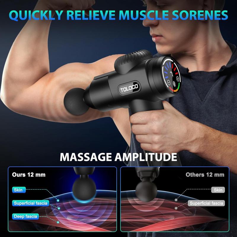 Massage Gun, Deep Tissue Massage for Athletes' Backs, Impact Massager with 10 Massage Heads and Silent Brushless Motor, Cordless-Gifts for Pain Relief