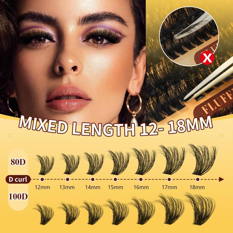 DIY Lash Extension Kit, 320Pcs 80D+100D Fluffy Lash Clusters 12-18mm Volume Individual Lashes with Lash Bond and Seal and Lash Tweezers Easy DIY at Home(80+100D Fluffy Kit)