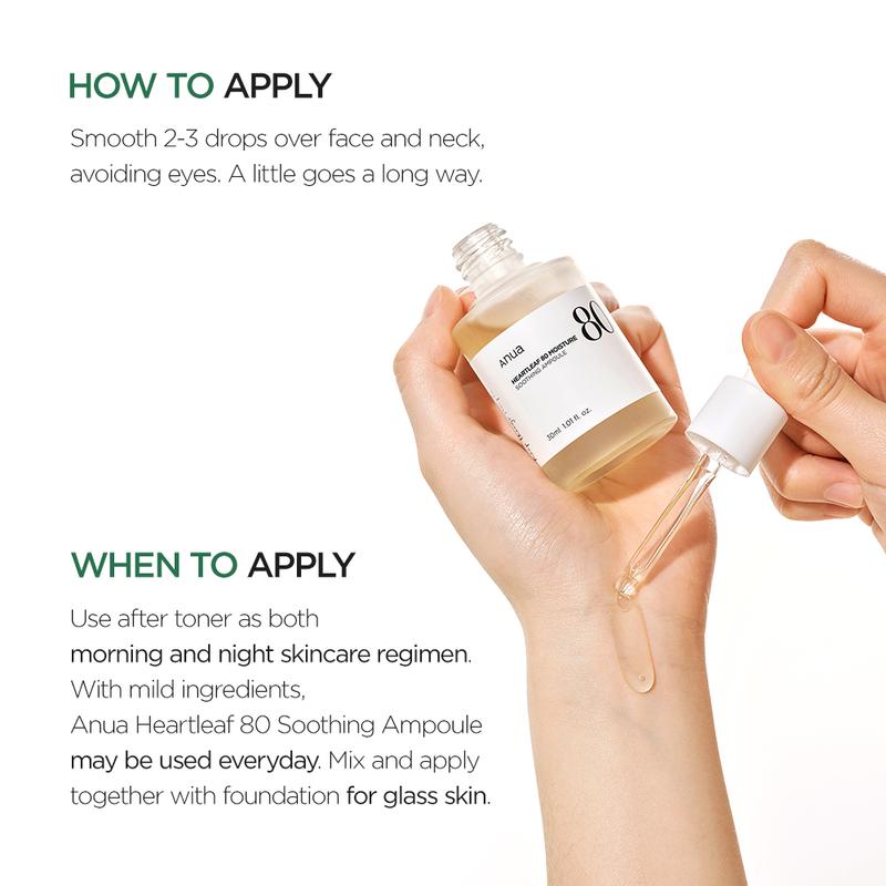 [Anua Official Shop] Heartleaf 80 Soothing Ampoule 1.01 fl.oz. (30ml)｜ Mild & Comfort Serums for Sensitive, Korean skin care, skincare comfort