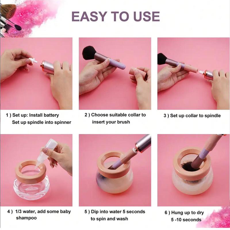 Electric Brush Cleaner Machine, Battery Required Makeup Brush Cleaner Dryer without Batteries, Automatic Brush Cleaner, Makeup Brush Tools, Cosmetic Cleansing Tool, Back to School