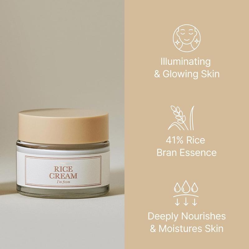 Rice Cream,41% Rice Bran Essence with Ceramide,Glowing Look,Improves Moisture Skin Barrier,Nourishes Deeply,Soothing to Even Out Skin Tone Moisturizer