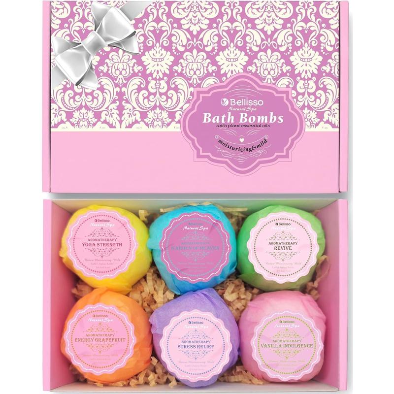 Bath Bombs Gift Set - 6 Bubble Bath Fizzies (6 X 2Oz) with Natural Dead Sea Salt Cocoa and Shea Essential Oils - Best Gift Idea for Birthday, Mom, Woman, Girl, Him, Kids BELLISSO Natural Spa