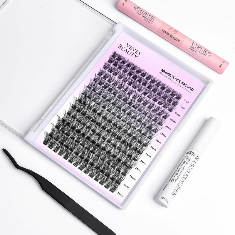 Individual Invisible & Ultra Thin Band False Eyelashes Kit, 1 Set Natural Look Eyelash Extensions with Sealer & Remover & Tweezers, Eye Makeup Enhancement False Eyelashes for Women & Girls