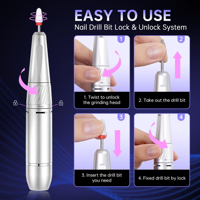 CHRISTINE SHELLY Professional Rechargeable 35000RPM Wireless Nail Drill,Sparkling Portable Electric Nail File for Acrylic Gel Nails, Manicure Pedicure Tools For Salon Home Nail Art