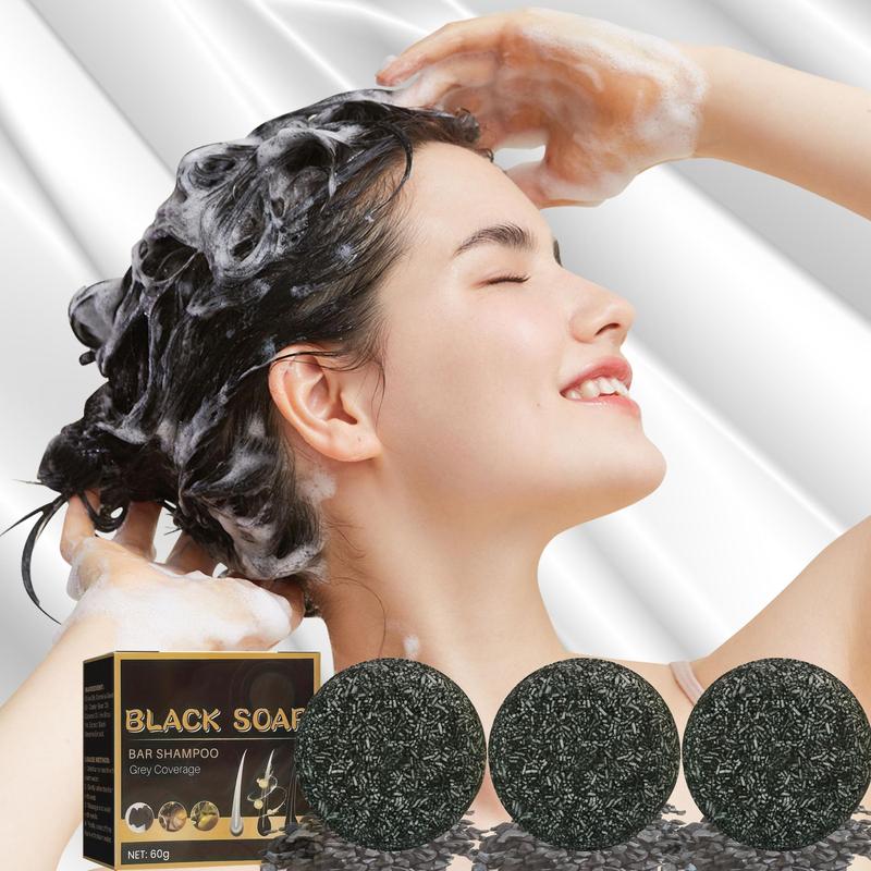 Bamboo Charcoal Hair Shampoo Black Soap, 3 Counts set Deep Cleansing Hair Shampoo Soap, Oil Control Soap, Hair Care & Styling Product