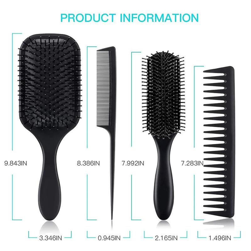 Hair Brush Set, 4 Counts set Detangling Brush and Hair Comb Set for Men and Women, Heatless Styling Tools for Long Thick Thin Curly Natural Hair