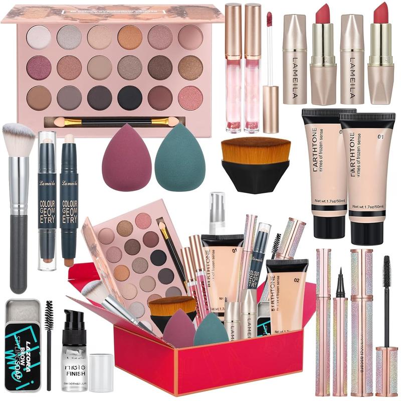 All in One Makeup Kit for Women Full Kit Gift Makeup Sets Makeup Gift Set for Women & Girls Makeup Essential Bundle Include 18Color Eyeshadow Palette  Brush Set