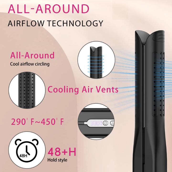 Airflow Styler, 5 Temp, Dual Voltage Hair Straightener with Cool Air Vent and 96 Ventilation Vents - Traditional, Adjustable