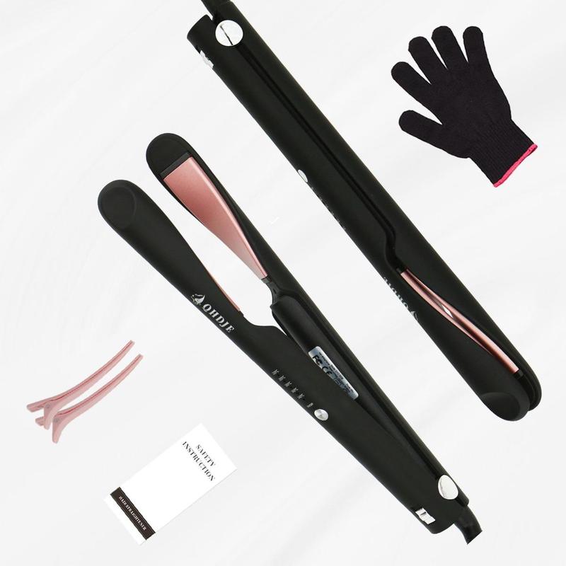 2 In 1 Hair Curler & Hair Straightener, Heated Hair Curls Wand, Hair Curling Iron with Glove and Hair Clips, Electric Heated Hair Straightening & Curling Iron with LED Display, Summer Hair Styling Tools