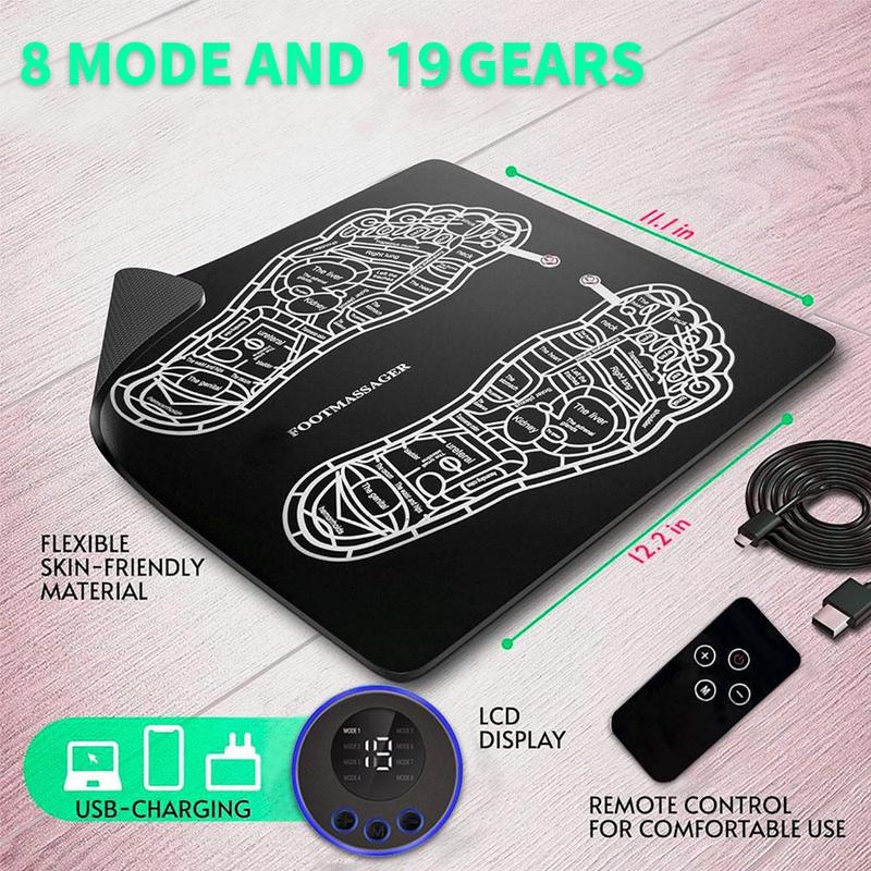 Foot Massager, 8 Modes 19 Gear Foot Relaxation Pad with Remote Control, Electric Foot Massage Machine for Home & Office