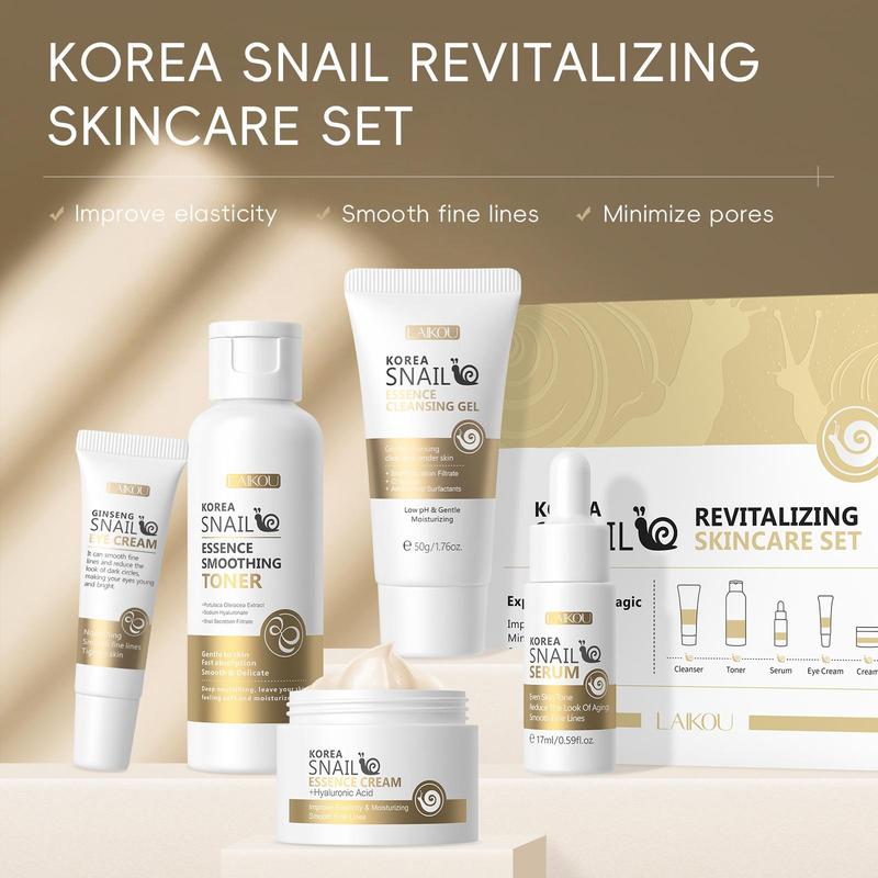 Snail Essence Skin Care Gift Set, 1 Set Moisturizing & Smoothing Skin & Improving Skin Elasticity Facial Skincare Kit, Perfect for Women and Girls