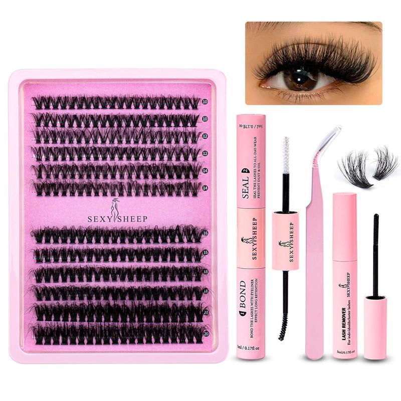 Natural Look Lash Clusters Extension Set, Fluffy Eyelashes Cluster with Tweezers, Glue and Lash Remover, Professional Eye Mini Makeup Accessories for Women, Summer Gift, Fall Gift, Meatball In Makeup