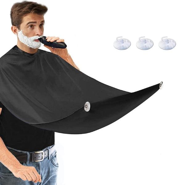 [Christmas Sale] Beard Bib Apron, Beard Trimming Catcher Bib for Shaving & Hair Clippings, Men'S Waterproof Non-Stick Beard Cape Grooming Cloth, With 2 Suction Cups – Black Lightweight Christmas Gift