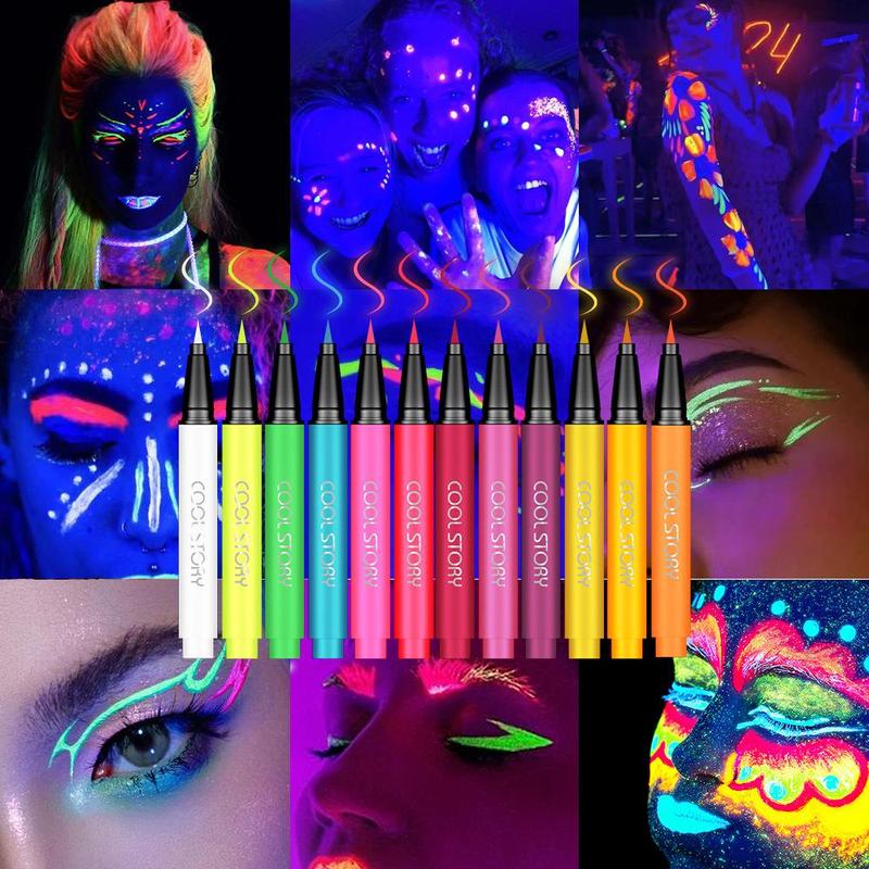 UV Neon Eyeliner Set, 12pcs set Waterproof Long Lasting Eyeliner, Quick Drying Eyeliner Pen, Professional Daily Makeup Accessories