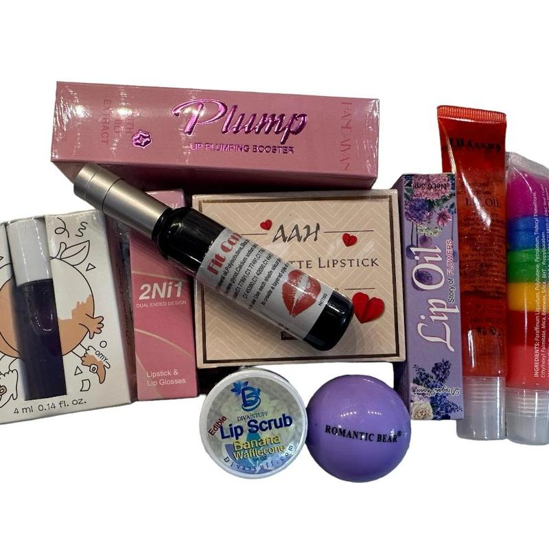 Lip Lover's Kit In Reds, 10 Lip Products, 1 Lip Balm, 1 Lip Scrub, Several Lip Glosses Clear or Tinted and Several Lip Products in Shades of Red, Lip Plumpers, Lip Glosses, Lip Sticks, Lip Pencils, Lip Creams, Lip Butters, Lip Stains Skincare Lipstick