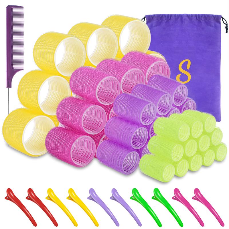 Haircare Hair Roller Sets,Self Grip 59 pcs,Salon Hair Dressing Curlers,DIY Hair Styles,Heatless Hair Curlers, Lazy hair curle,Hair rollers with clips,Sungenol 4 size